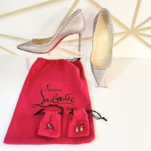 Christian Louboutin Anjalina 85 Rose Gold Glitter Spikes Stiletto Heel Pumps 37